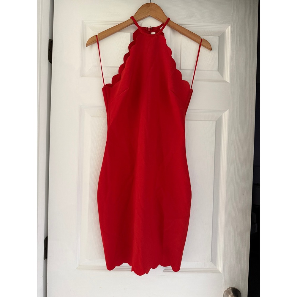 Likely Everly Red Halter Dress Scalloped Neck Coquette Romantic